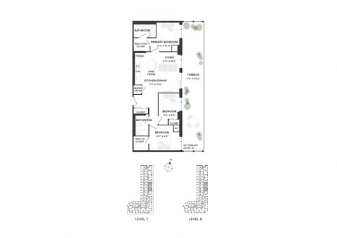 Floor plan for 3 beds, 2 baths, 926 sqft